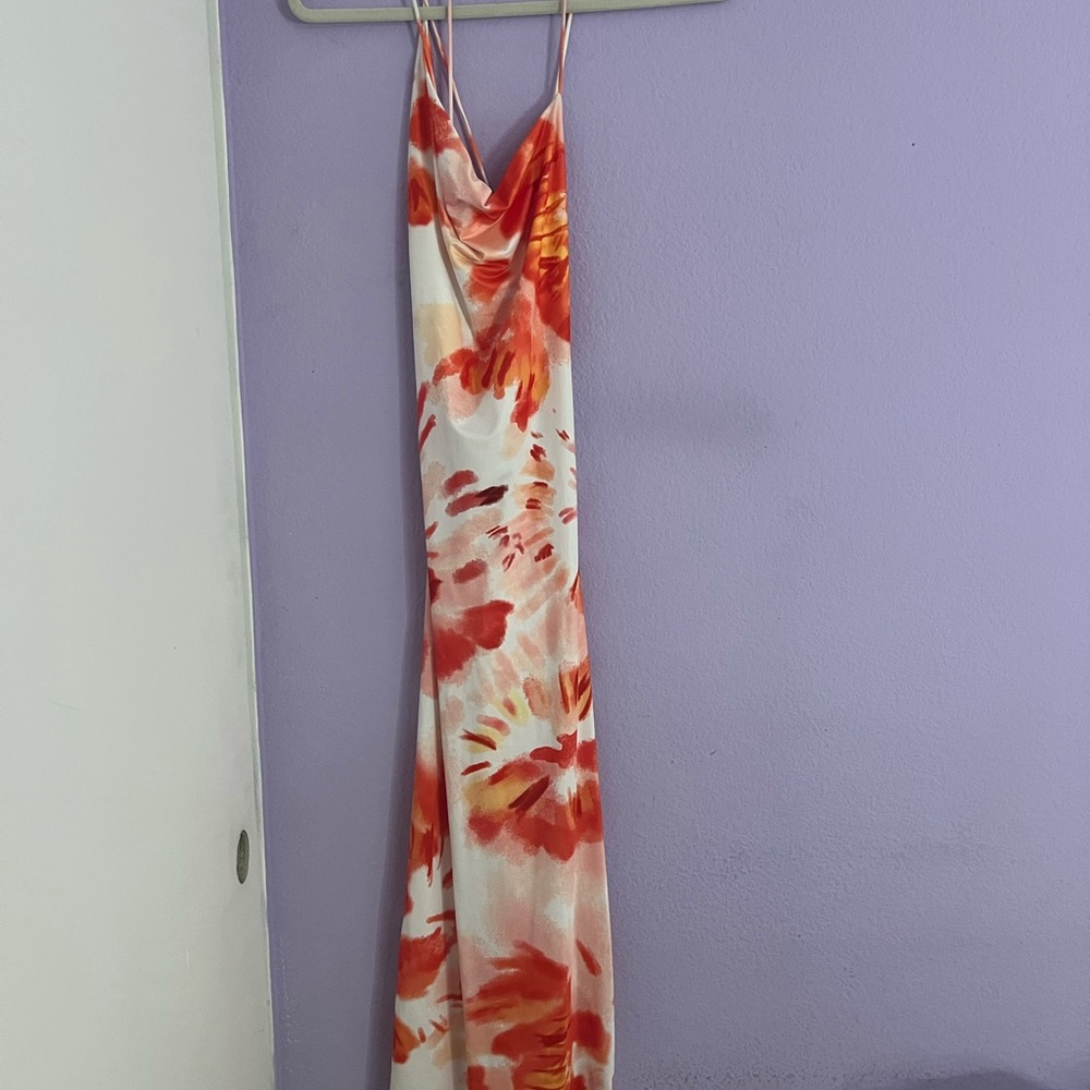 Orange Red and White Tie-Dye Dress